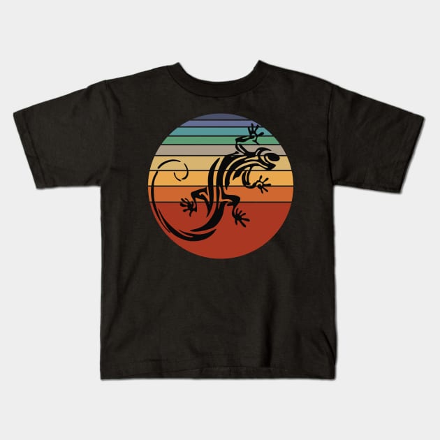 Retro 80s Tropical Sun Vaporwave Summer Cute Lizard Kids T-Shirt by iZiets